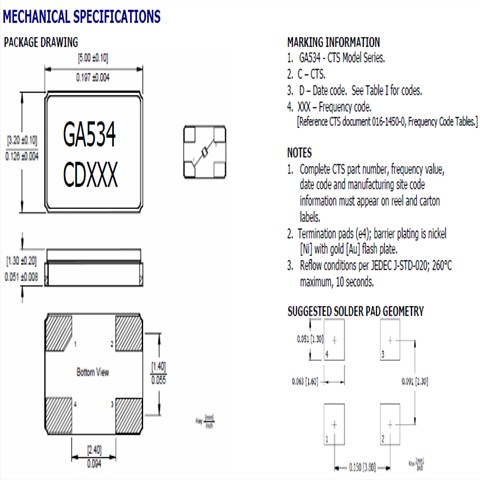 CTS晶振,贴片晶振,GA534晶振
