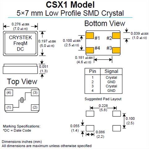 Crystek晶振,贴片晶振,CSX1晶振,石英晶振