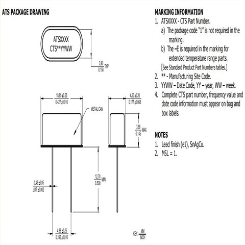 CTS晶振,ATS480A-E,HC-49/US插件晶振,6G无线通信晶振