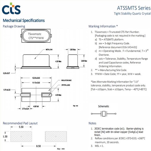 TS220F33CDT,ATSSMTS,CTS椭圆形晶振,22MHz无源晶体